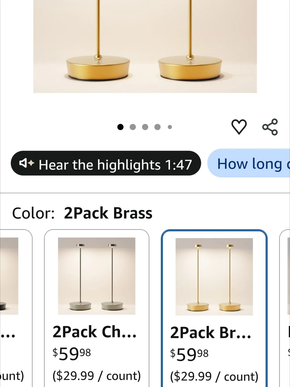 Outdoor Gold Minimalist Table Lamps 1 Pair - New